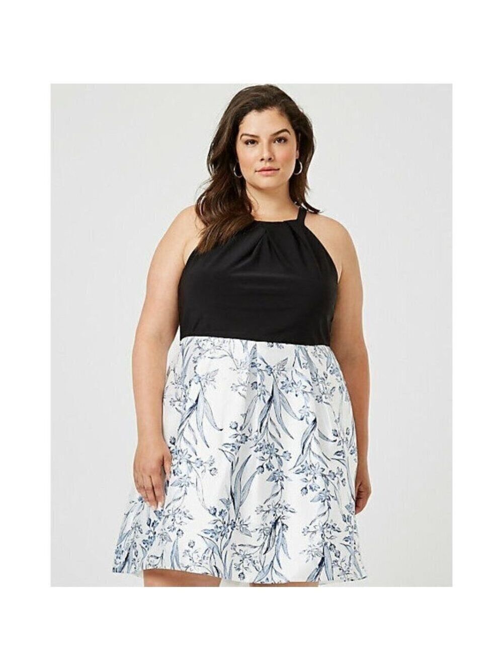 Le Chateau Women Floral Print Knit & Satin Halter Dress Size 2X